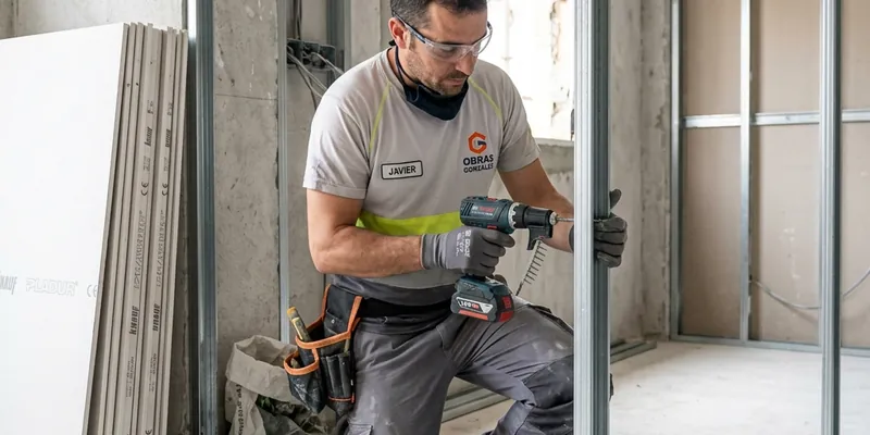 Instalación de tabique de pladur con estructura metálica y placa de yeso laminado en Valencia